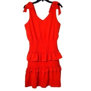 She‎ & Sky NWT Women's Red Sleeveless Smocked Ruffle Mini Dress